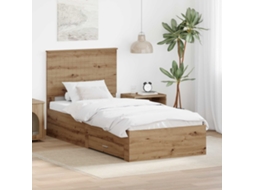 Vidaxl Estrutura Da Cama Com Gaveta Carvalho Artesanal 90 X 190 Cm