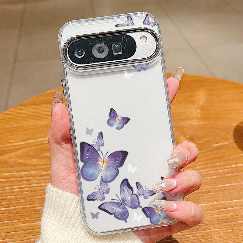 Capa Transparente Para Google Pixel 10 Pro Com Estampa Retrô De Borboleta, À Prova De Choque E Feita De Tpu Macio.