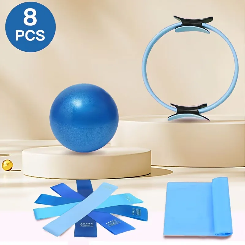 Conjunto De Anéis De Ioga (azul, 8 Peças), Material Pp De Cor Sólida, Elástico.