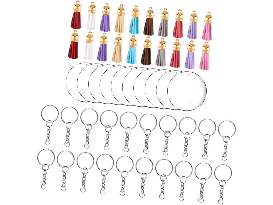 Kit Diy De Chaveiros Com Anéis Acrílico Corrente E Pompons Para Criação Personalizada