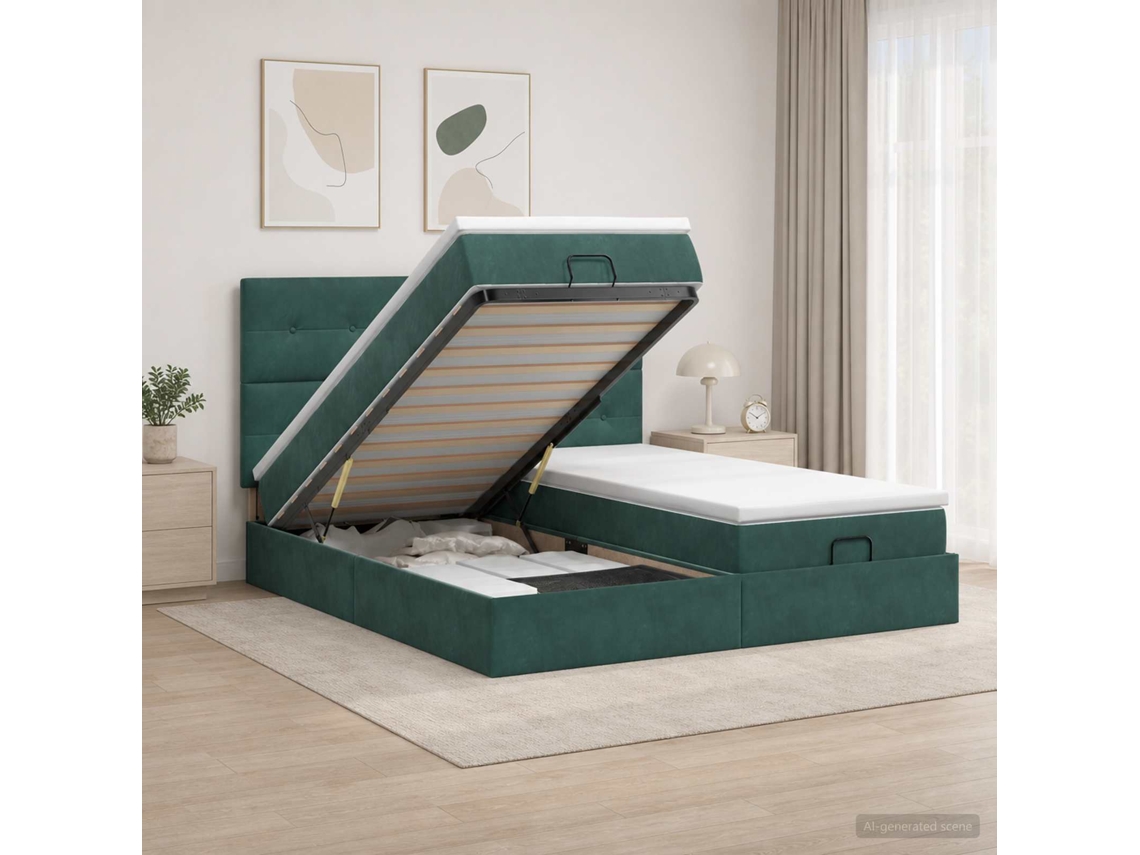 Vidaxl Cama Ottoman Com Colchão 2 Unid. Verde-escuro Veludo