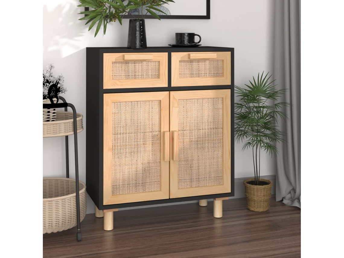 Vidaxl Aparador 60x30x75 Cm Pinho Maciço/vime Natural Preto