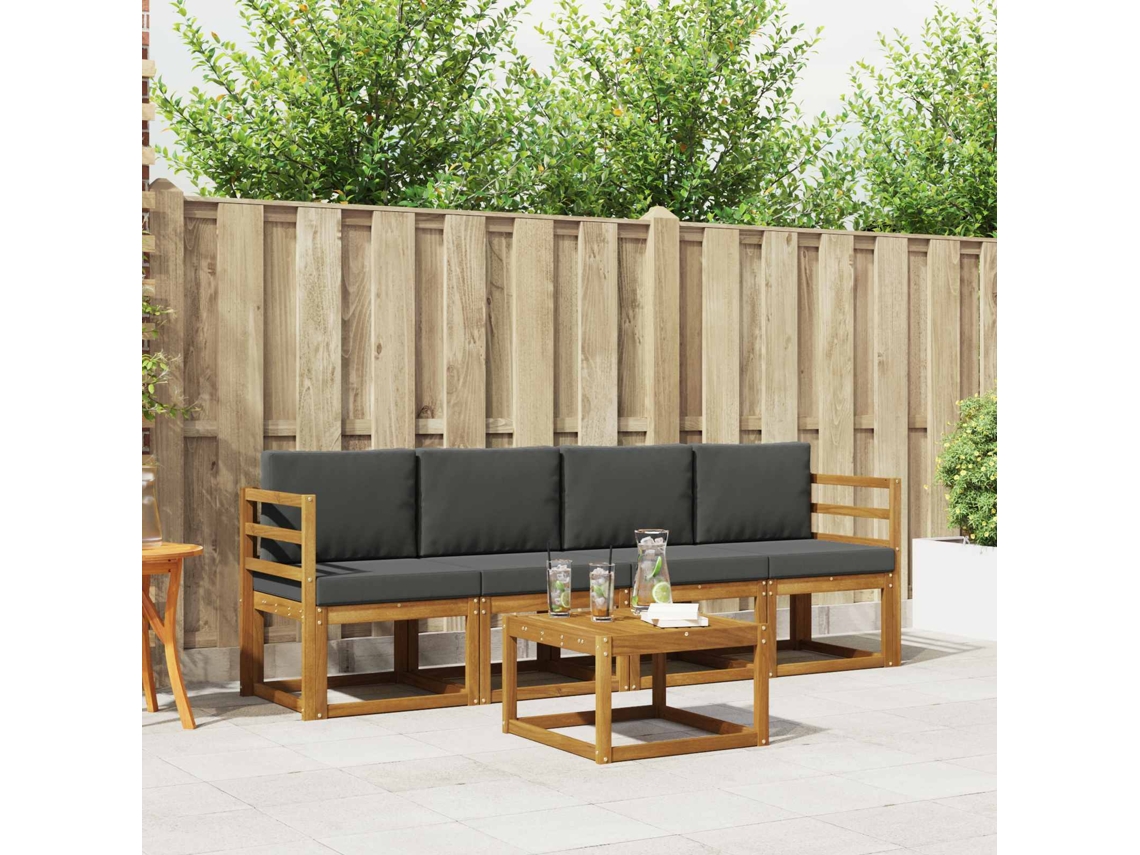 Vidaxl Conjunto De Sofás Para Exterior 5 Unid. Natural E Antracite