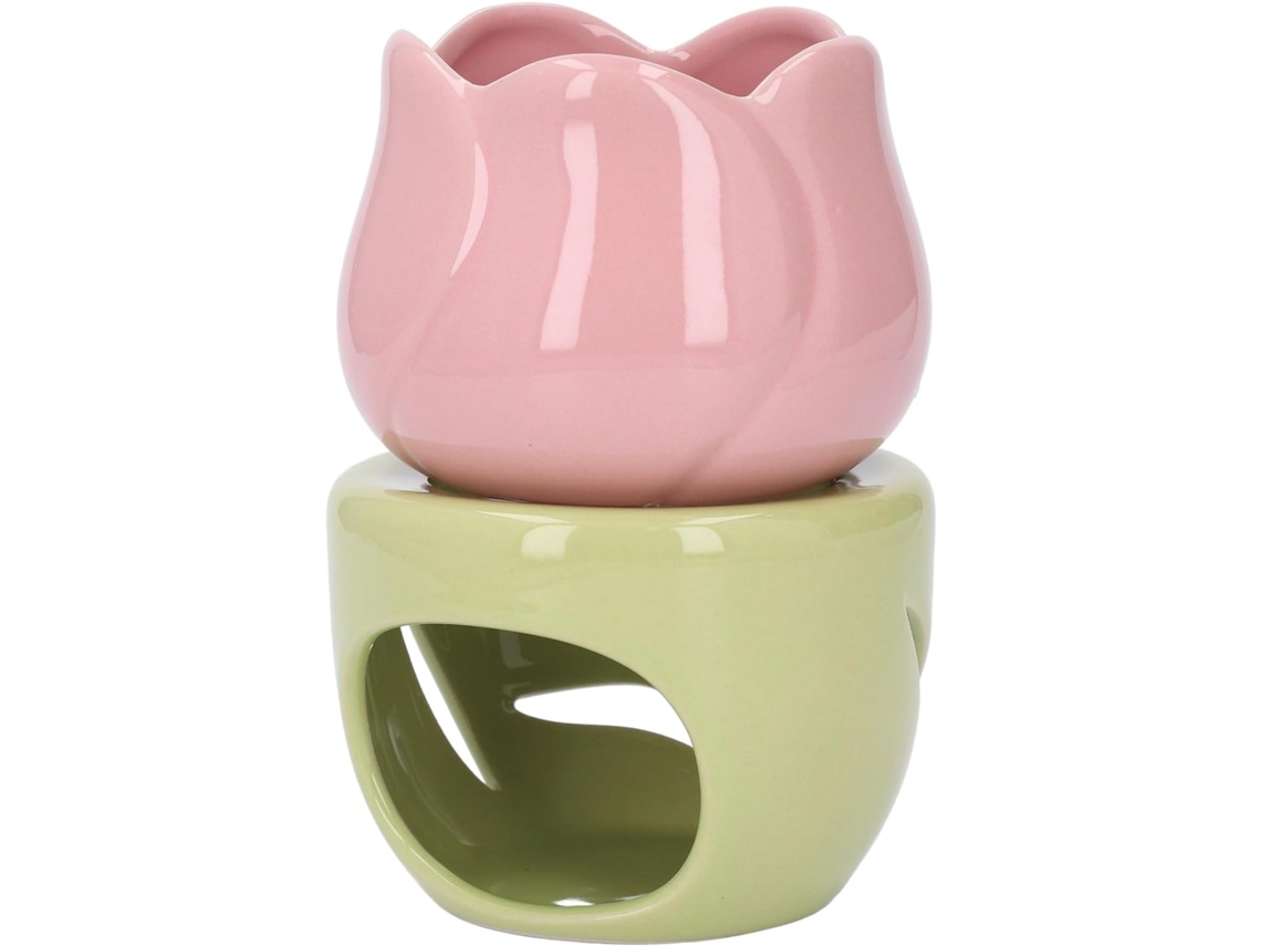 Difusor De Aromaterapia De Cerâmica, Queimador De Óleo Essencial Em Formato De Flor Rosa Com Suporte Gokoco