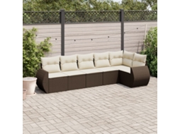 Vidaxl 6 Pcs Conjunto De Sofás Jardim C/ Almofadões Vime Pe Castanho