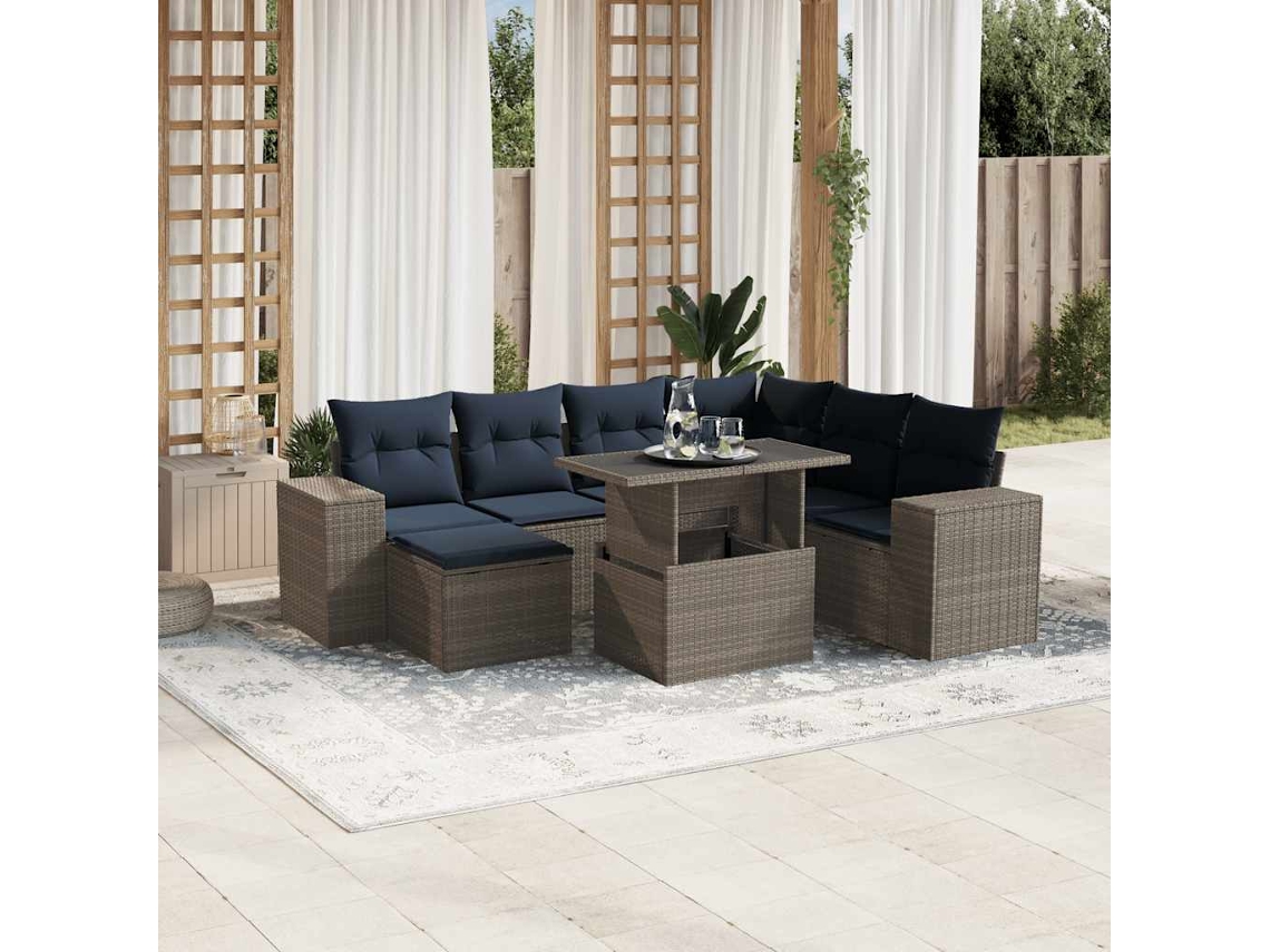 Vidaxl Conjunto De Sofá De Jardim Com 8 Peças E Almofadas Em Rattan Sintético Cinza
