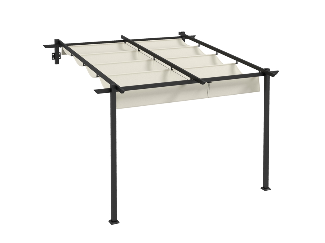 Pérgola 3x3m Resistente Vento Teto Ajustável Jardim Terraço Creme VELTRIX