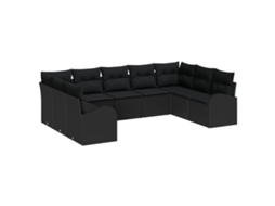 Conjunto 9 Conjunto De Sofá De Jardim Vidaxl Preto Vime Pe (289 X 179 X 85 Cm)