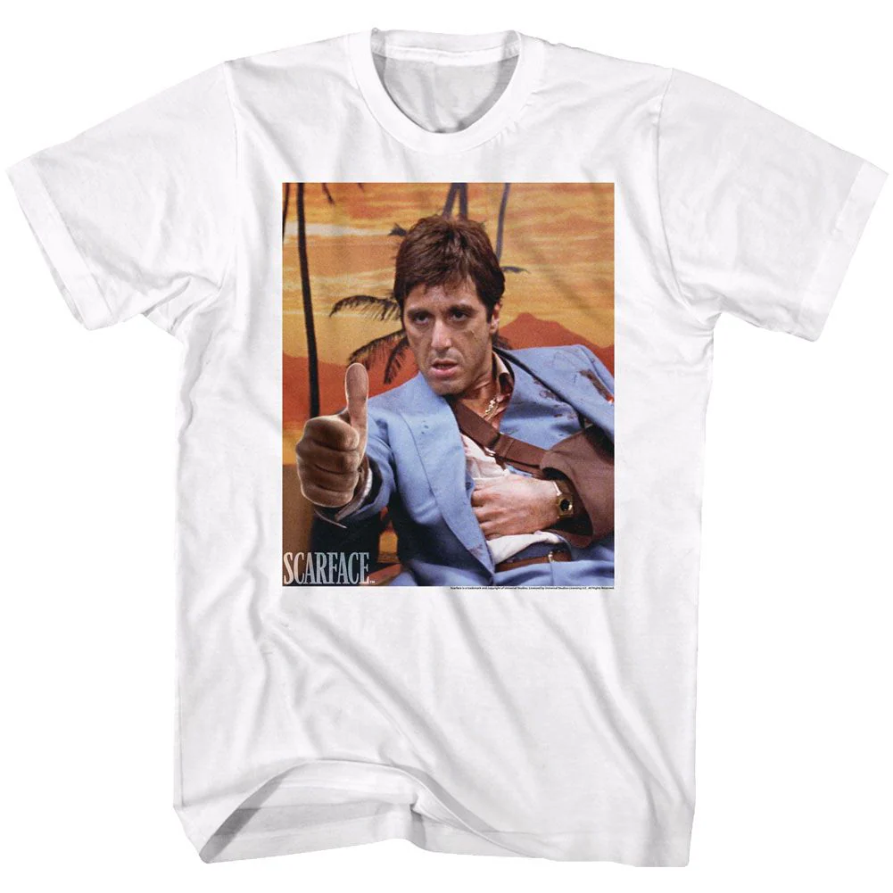 Unisex Adult T-shirt Rockinstone Scarface Movie Thumbs And Ammo White Sizel