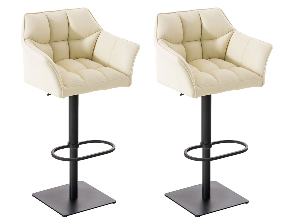 Conjunto de 2 bancos de bar Damaso em imitação de pele creme/preto CLP