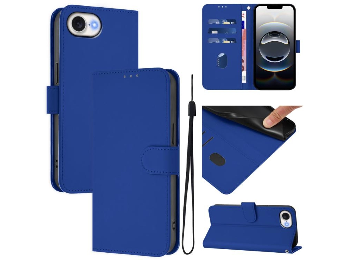 Capa De Couro Sintético Para Iphone 17e - Toque Suave - Cor Sólida - Com Cordão
