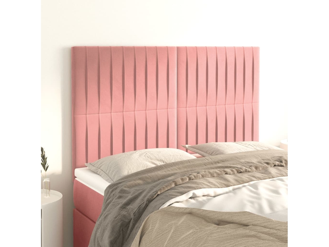 Vidaxl Cabeceira Rosa 144x5x118/128 Cm Veludo