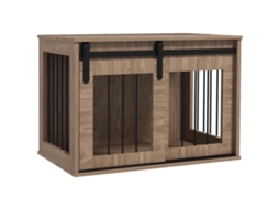 Porta Deslizante Interna de Caixa para Cachorro, Metal com Efeito de Madeira, Escuro. 57h X 80l X 54w Cm Ge