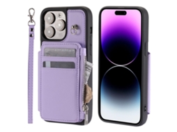Capa Quedas Bloqueio Rfid Para Iphone 15 Plus Pele Sintética Roxo