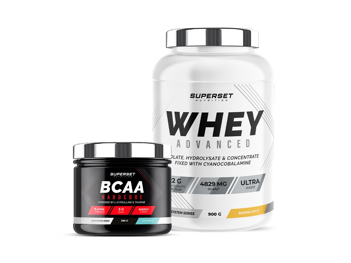 Programa Galbe Musculaire 100 Whey Proteine Advanced 900g Banana Split Bcaa Hardcore Tutti Frutti Superset Nutrition