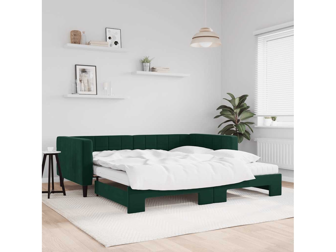 Vidaxl Sofá cama C/ Gavetão e Colchões 100x200cm Veludo Verde escuro