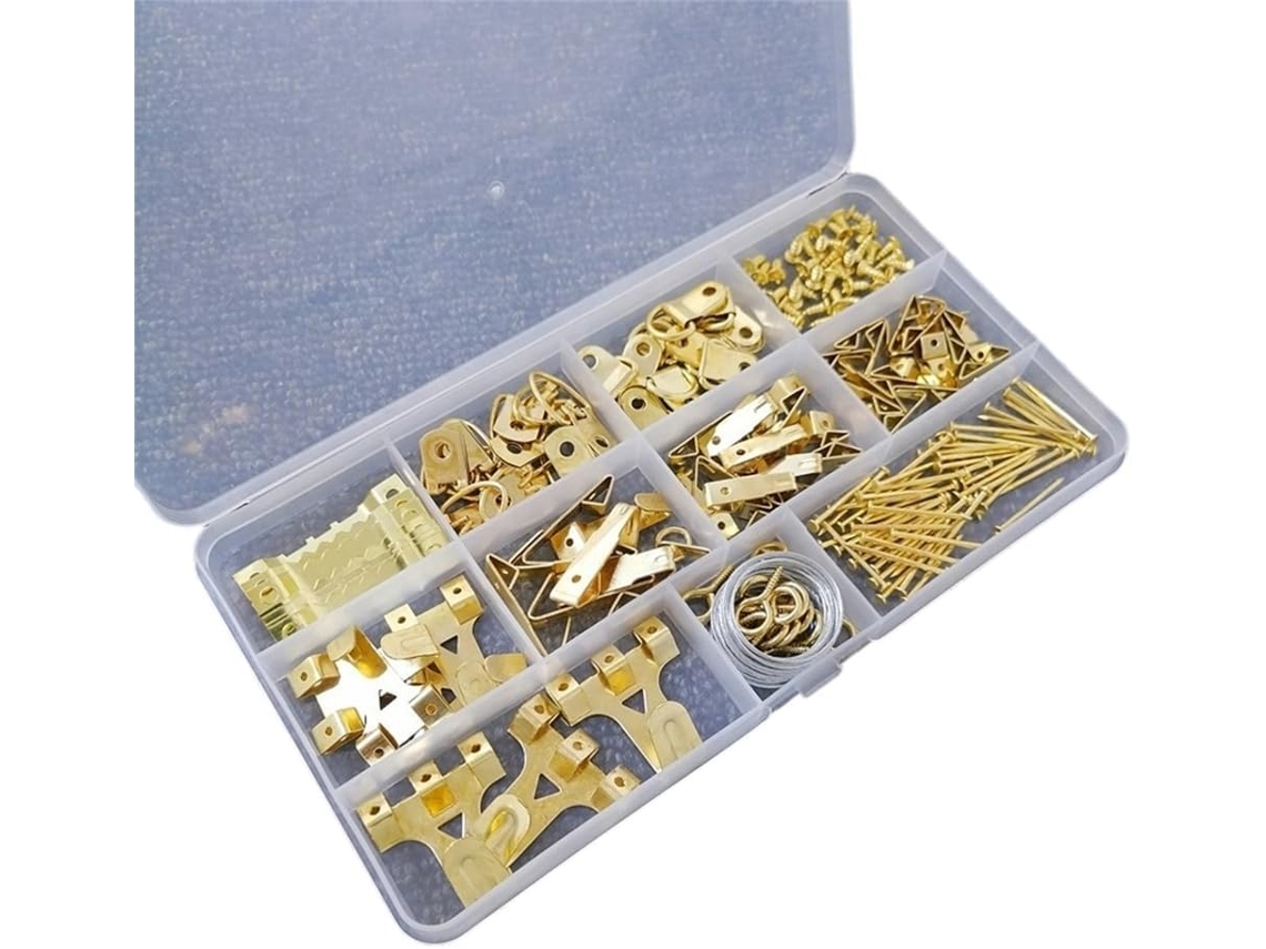 Kit De Ferragens Pendurar Quadros Com 195 Peças, Incluindo Pesos Variados, Argolas Em D, Arame E Pregos