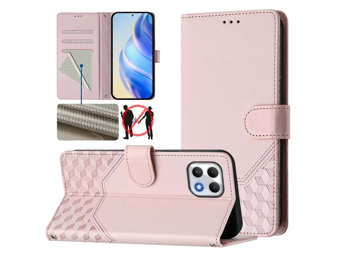Capa De Couro Para Celular Com Relevo Rfid Em Formato De Favo De Mel
