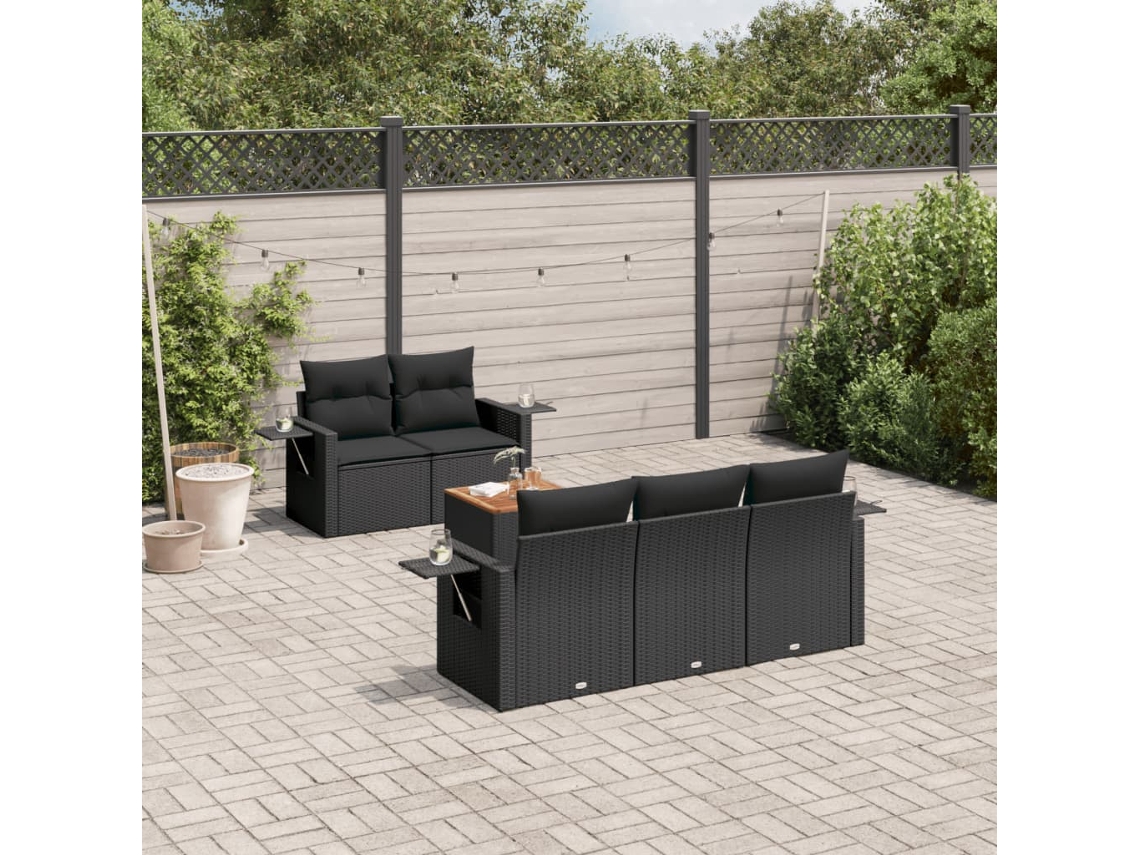 Vidaxl 6 Pcs Conjunto Sofás De Jardim C/ Almofadões Vime Pe Preto