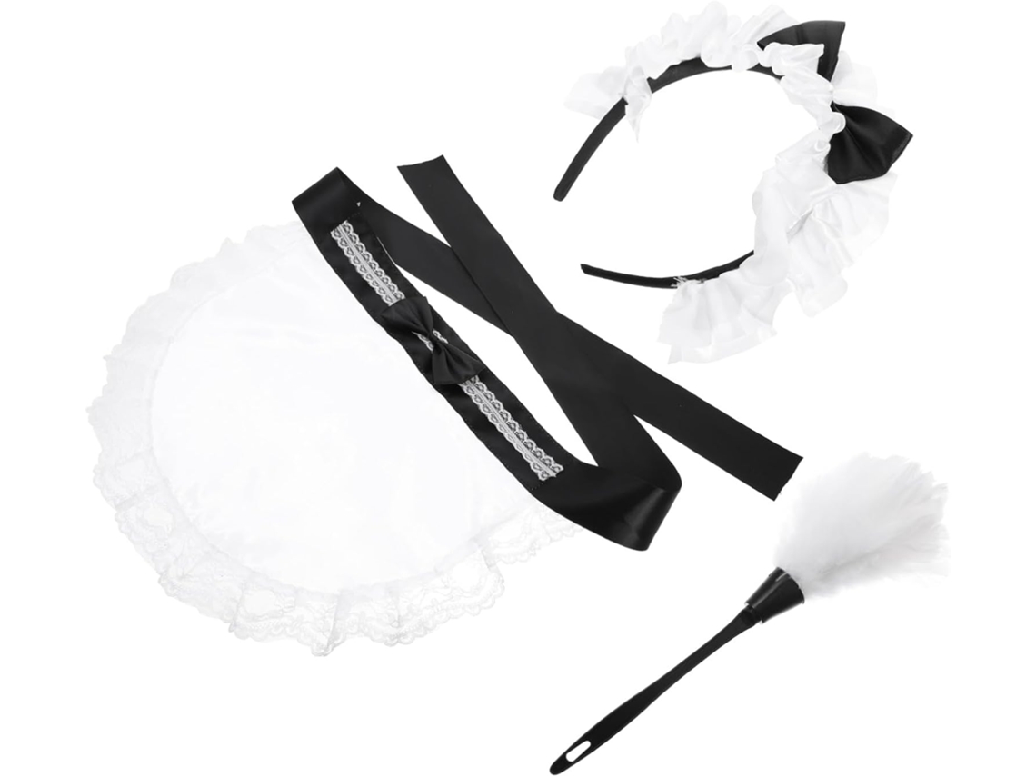 Conjunto De Acessórios Para Cosplay De Empregada Doméstica Adulta, Incluindo Avental, Tiara E Espanador.
