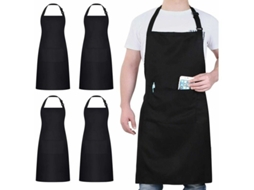 4 Unidades De Aventais De Chef, Avental Preto Com 2 Bolsos, Ajustável E Impermeável Para Homem E Mulher, Para Cozinha Profissional, Jardinagem, Churra