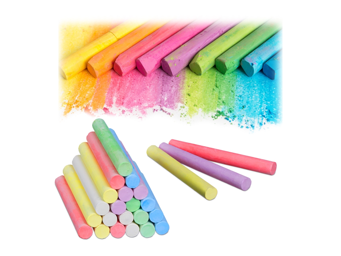 Giz Relaxdays 24 Unidades, Giz Para Quadro E Rua Em 6 Cores, Giz Infantil E Escolar, Redondo, Ø 9 Mm, Colorido