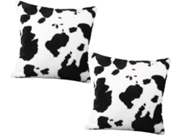 2 Capas de Almofada Quadradas Pelúcia com Estampa Vaca, Macias Ao Toque e Zíper Invisível, CHABERLU