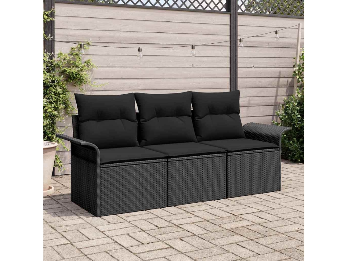 Vidaxl Conjunto De Sofá De Jardim 3 Unid. Preto Rattan Sintético