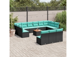 Vidaxl 14 Pcs Conjunto De Sofás P/ Jardim C/ Almofadões Vime Pe Preto