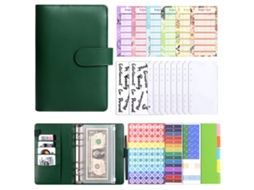 A6 Dark Green Macaron Planner Notebook Budget Binder With Cash Envelopes, Stickers, Dividers, Diy Sticker Pack