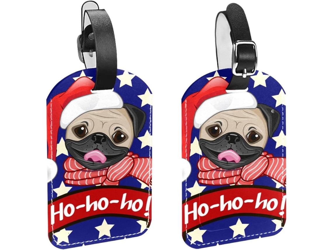 Conjunto De 2 Etiquetas Bagagem Em Imitação Couro Com Desenho Pug Hohohoho