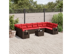 Vidaxl Conjunto De Sofá De Jardim Com 11 Peças E Almofadas Em Rattan Sintético Marrom