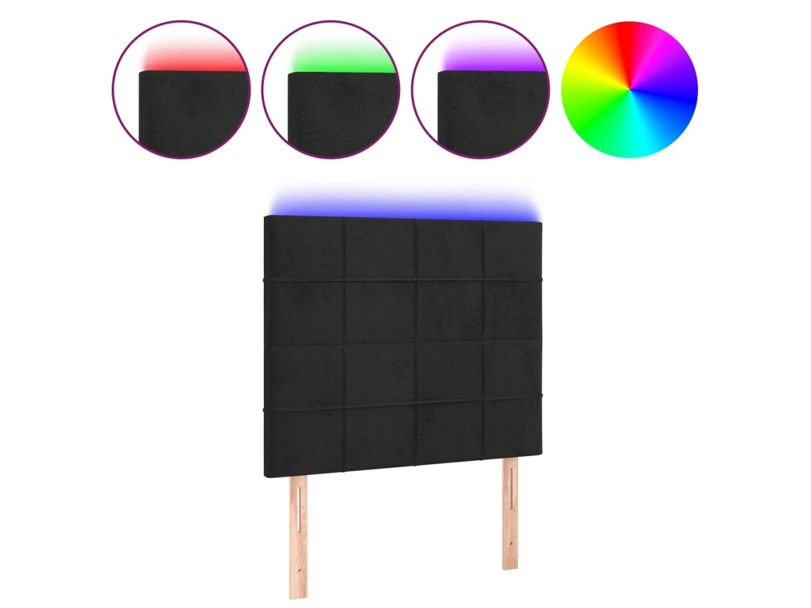 Cabeceira de Cama C/ Led Veludo 90x5x118/128cm Preto MAISON EXCLUSIVE