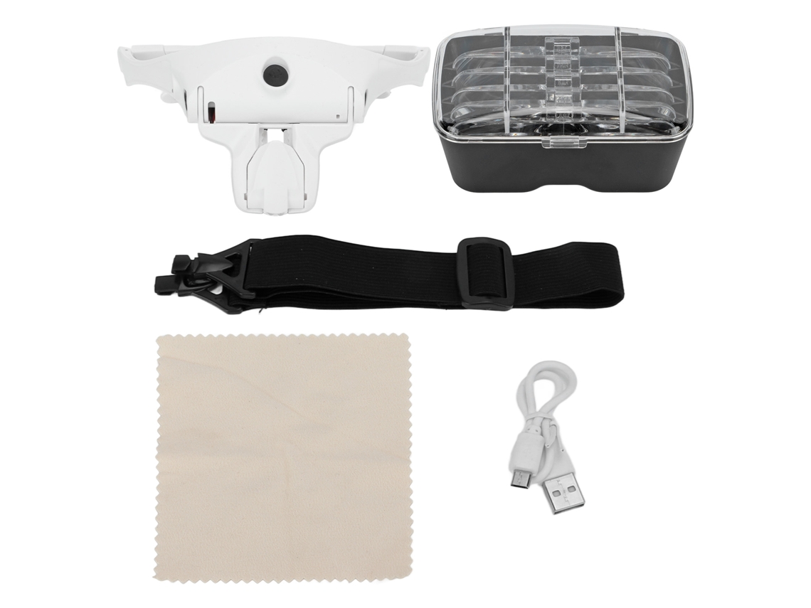 Lupa de Cabeza Recargable com Led 5 Lentes 1.0x 3.5x Magnificador de Cabeza Ideal para Leitura e Trabalhos Detalhados