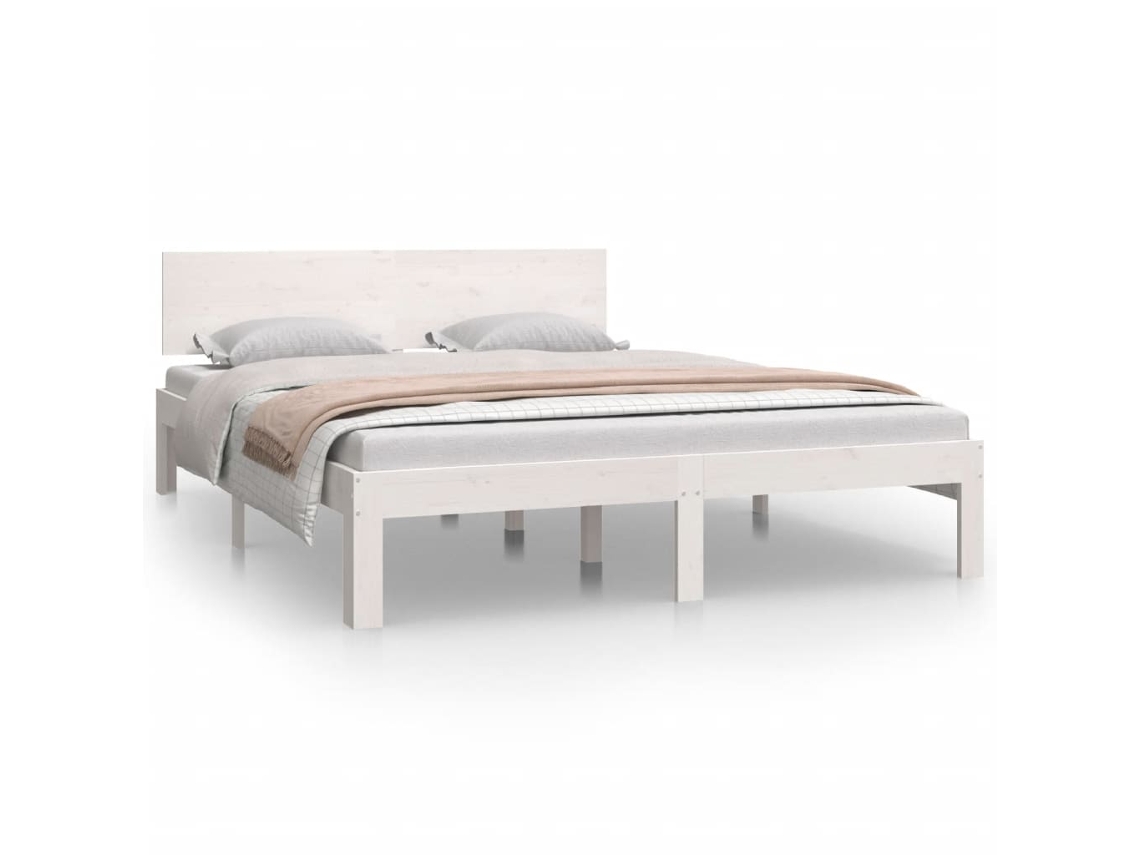 Estrutura de Cama 140x200 Cm Pinho Maciço Branco MAISON EXCLUSIVE
