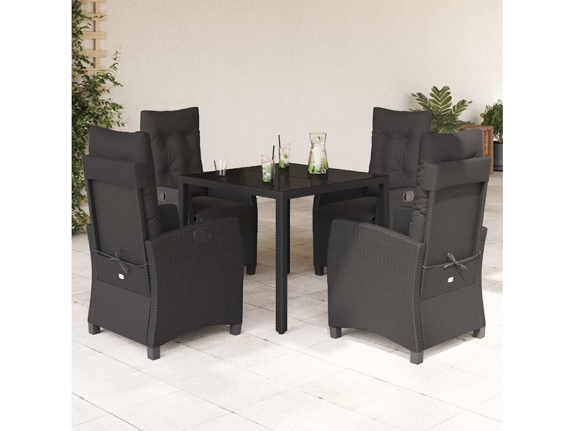 Vidaxl 5 Pcs Conjunto De Jantar P/ Jardim C/ Almofadões Vime Pe Preto
