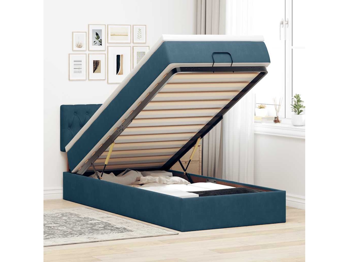 Vidaxl Cama Otomana Com Colchão Leds 80x200cm Veludo Azul-escuro
