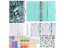 A6 Pu Leather Cash Budget Planner Monstera Pattern, Luxury Gift Set With 12-budget Cards, 8-zipper Pouches, 2-word