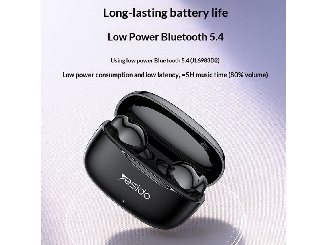 Auriculares TWS Yesido TW38, Bluetooth 5.4, driver 13mm, estéreo, microfone HD