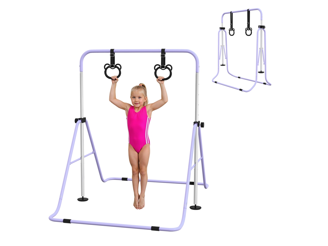 Barra de Academia Infantil, Barra Dobrável Horizontal Ajustável em Altura com Anéis de Academia, Roxo Ge