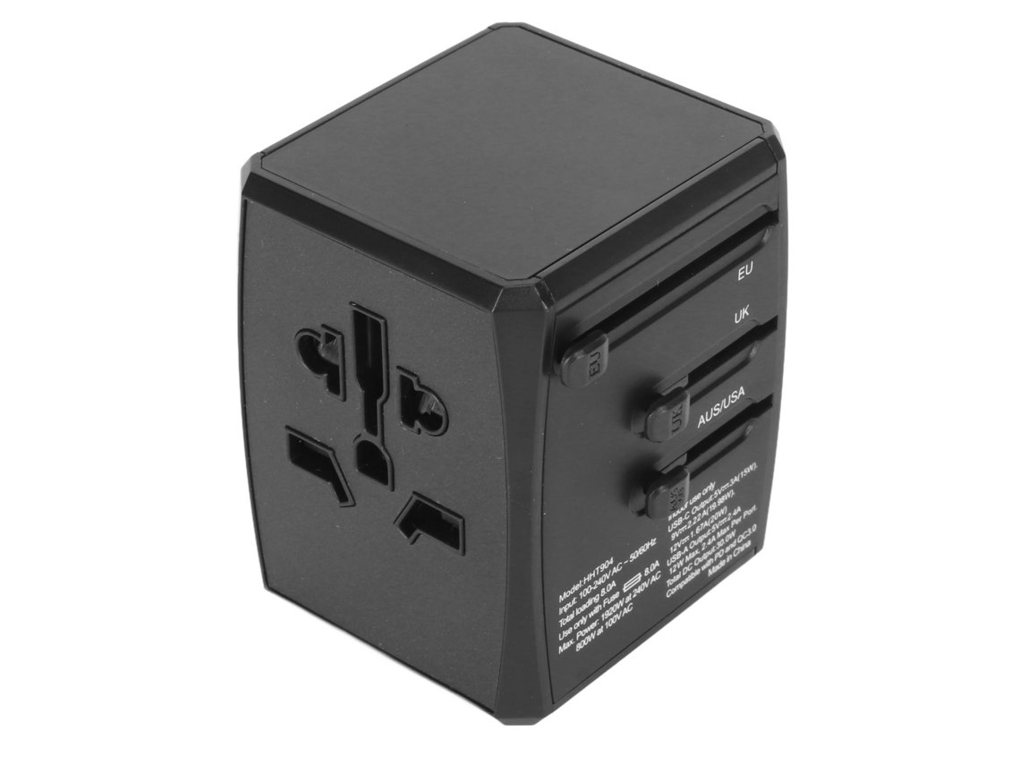 Adaptador de viagem universal com portas Usb C e 8A, carregador de parede internacional | S/MARCA