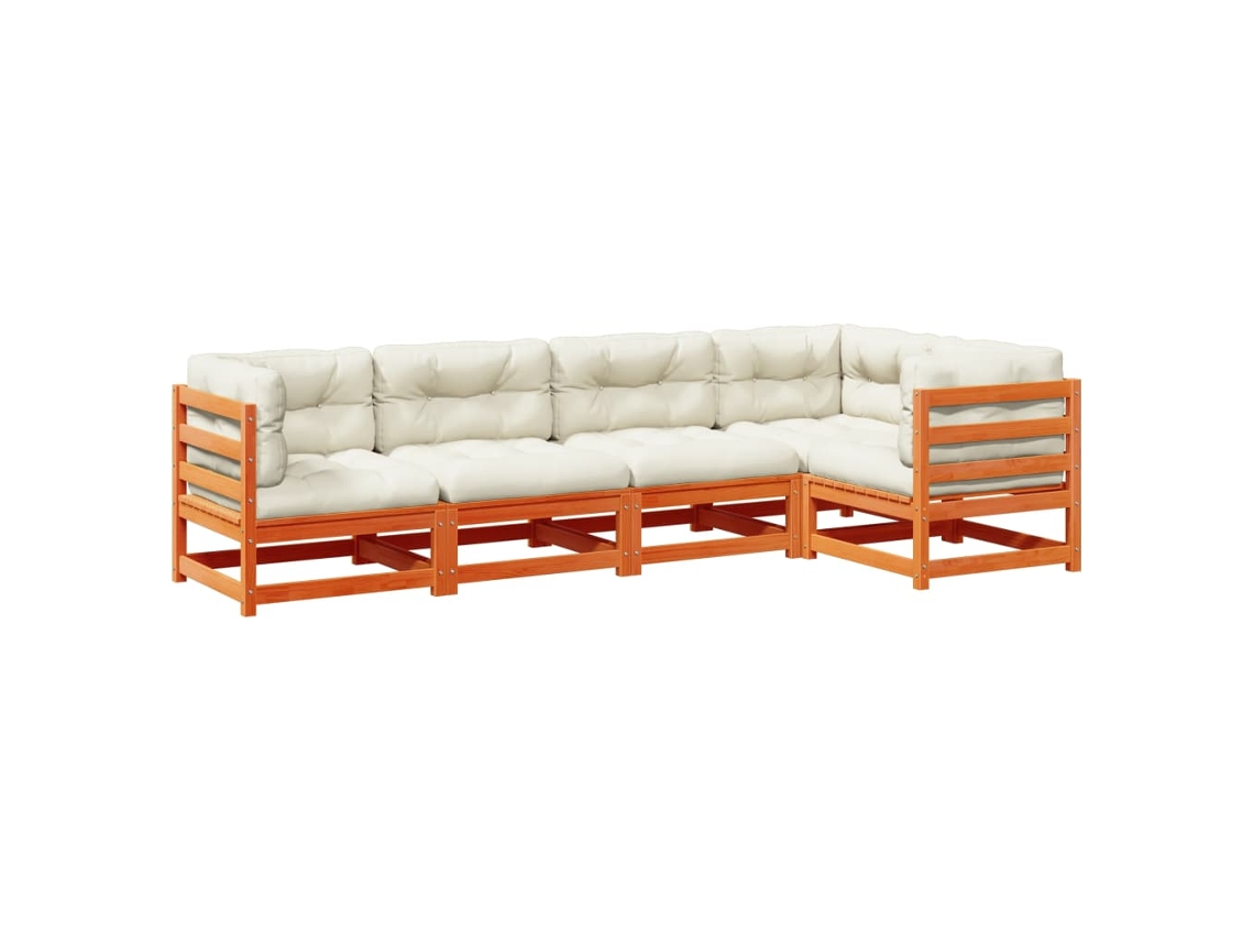 Conjunto de 5 Sofás de Jardim com Almofadões Pinho Maciço Castanho Mel MAISON EXCLUSIVE