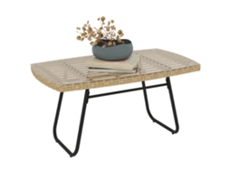 Mesa de jardim em Polirratã ZENCORE SERVICES, 90x50x45 cm, com tampo de vidro, madeira natural