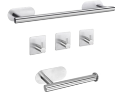 Barra De Toalha Autoadesiva, Conjunto De 5 Acessórios Para Banheiro, Suporte Para Toalha De Parede, Suporte Para Papel Higiênico, Aquaforge