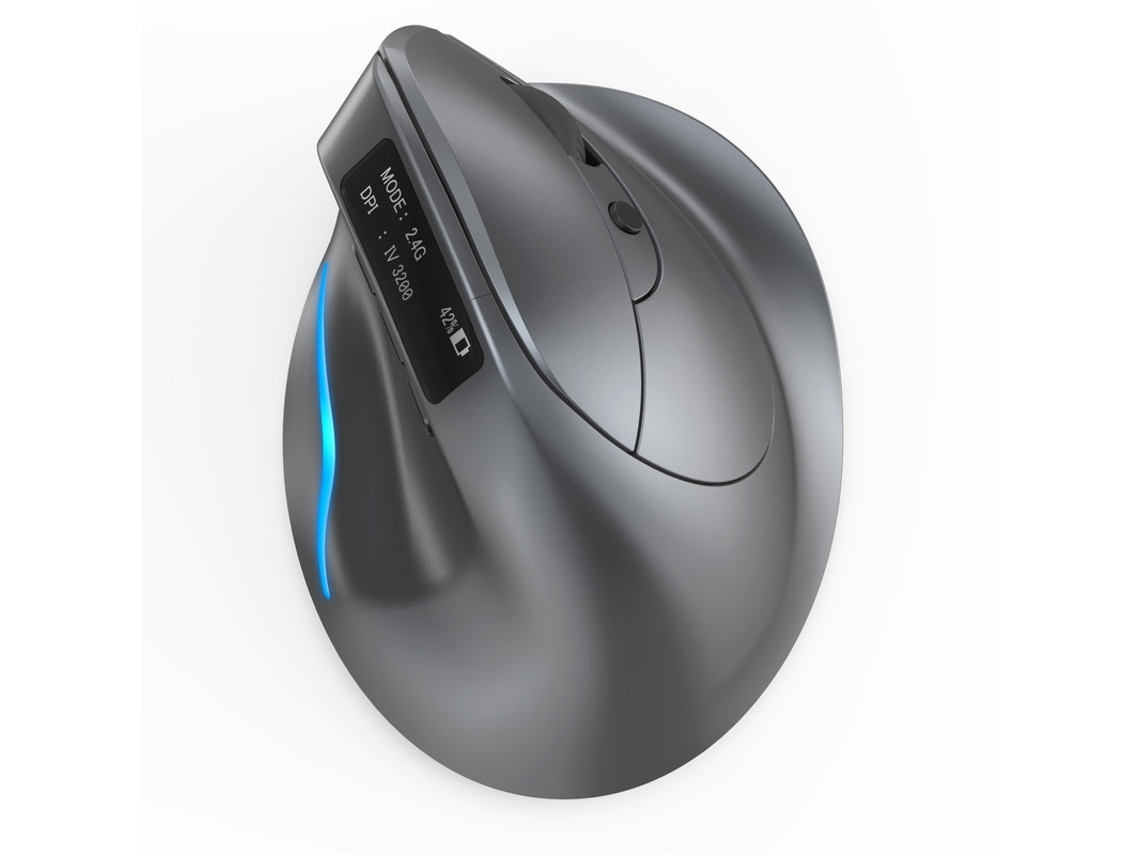 Rato Ergonómico Wireless Bluetooth Com Ecrã Oled Recarregável Cinzento