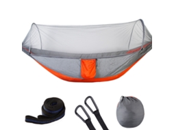 Rede de Acampamento Portátil com Mosquiteira para Viagem Cinza Laranja