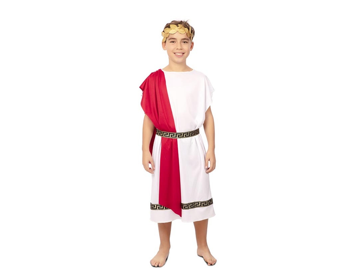 Fato de imperador romano com xale vermelho para criança