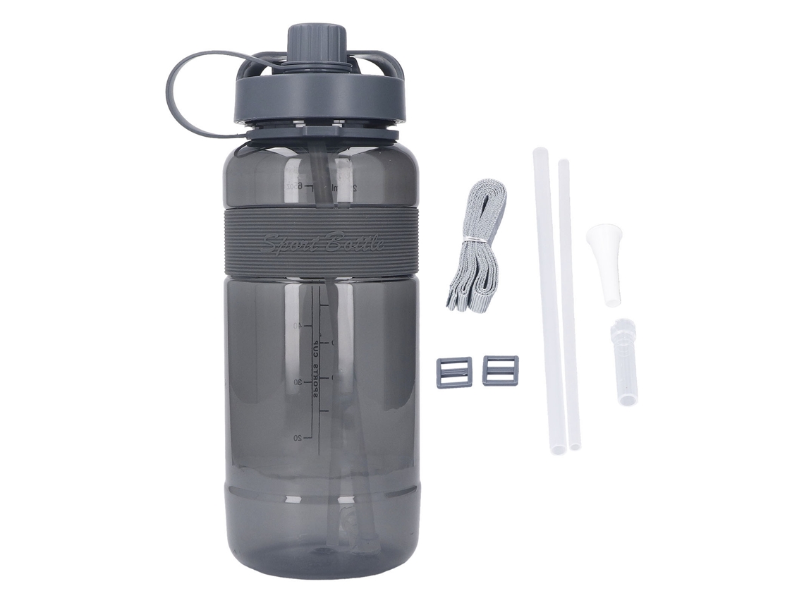 Garrafa de Água Esportiva 2000ml com Bico e Canudo Cinza