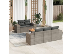Vidaxl 6 Pcs Conjunto Sofás De Jardim Com Almofadões Vime Cinzento