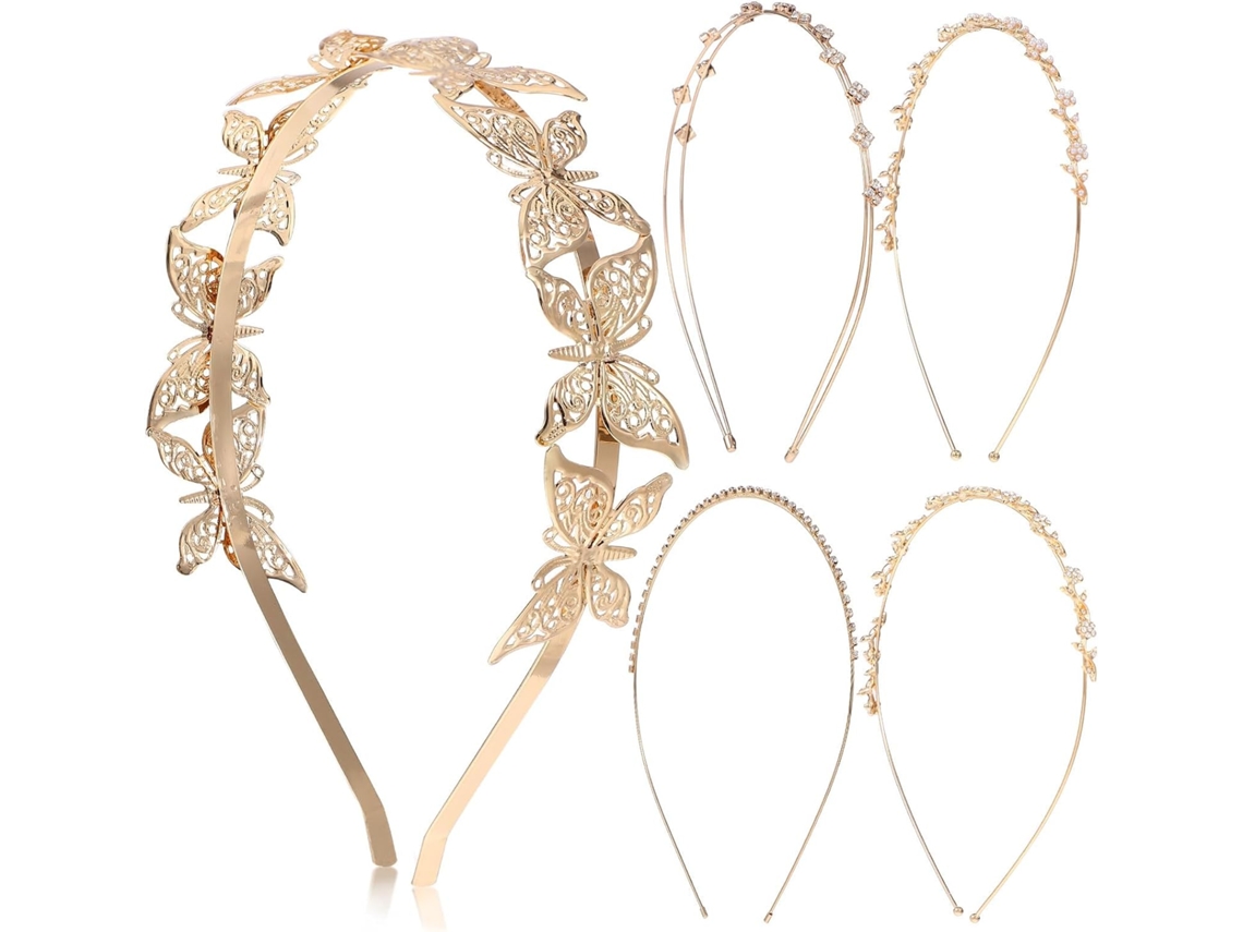 Conjunto De 5 Tiaras Douradas De Metal Para Meninas, Tiaras Decorativas Delicadas, Acessórios De Cabelo Dourados